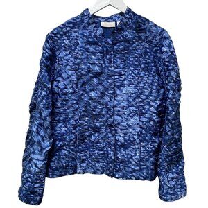 CHICO'S Jacket Size Large (Chicos 2) Blue Zip Front Ruched Boho Artsy Womens Top